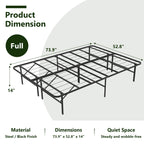 WASUHE 14" Height Full Bed Frame, Heavy-Duty Foldable Metal Bed Frame with Underbed Storage, No Box Spring Needed - Quiet & Easy to Assemble, Ideal for Bedrooms, Apartment & Dorm Rooms, Black
