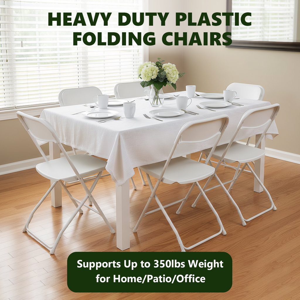 HAILIMU 8 Pcaks White Plastic Folding Chairs, Heavy-Duty Commercial Seats with Steel Frame, 300 lb Capacity for Indoor & Outdoor Events, Office, Wedding, Party & Dining