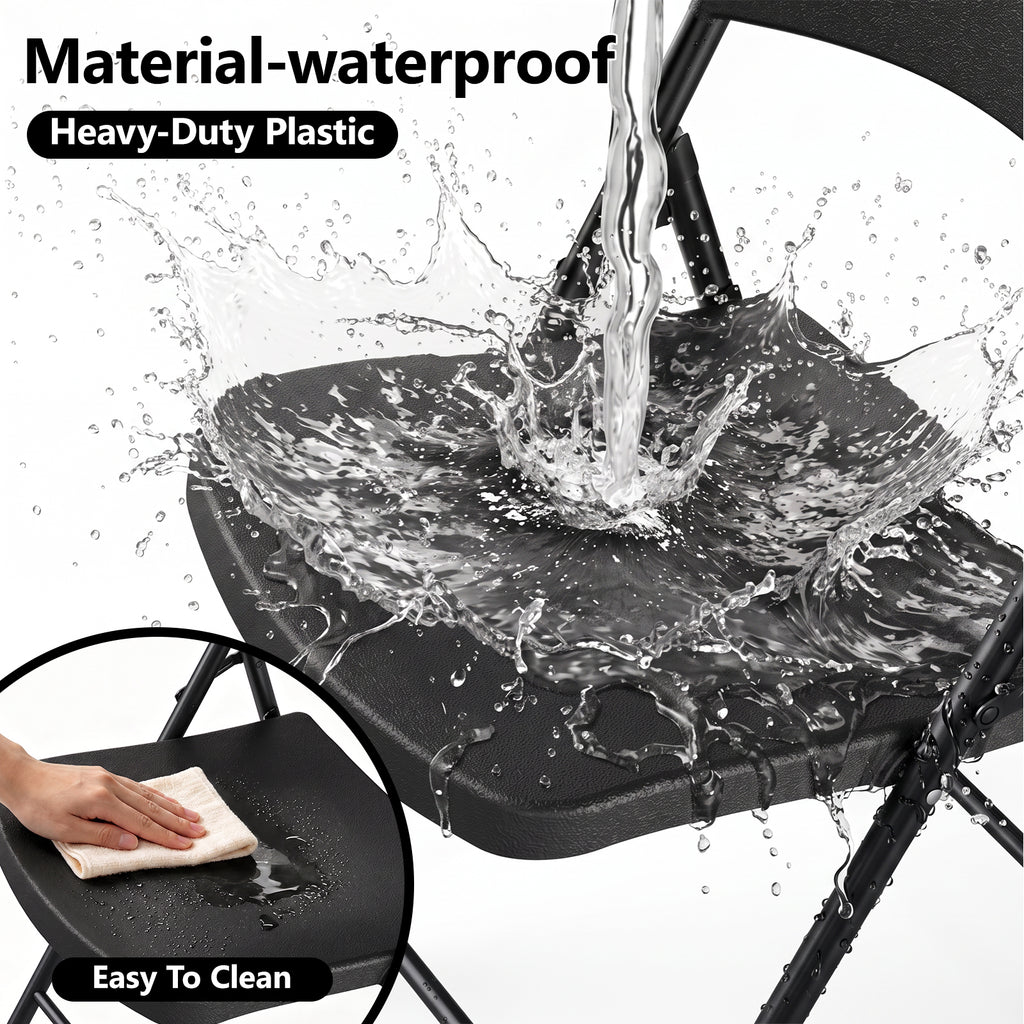 HaiNova 6PCS Black Plastic Folding Chair Set, 400-Pound Portable Waterproof and Wear-Resistant Folding Chair with Steel Frame, Suitable for Parties, Picnics, Weddings and Business.