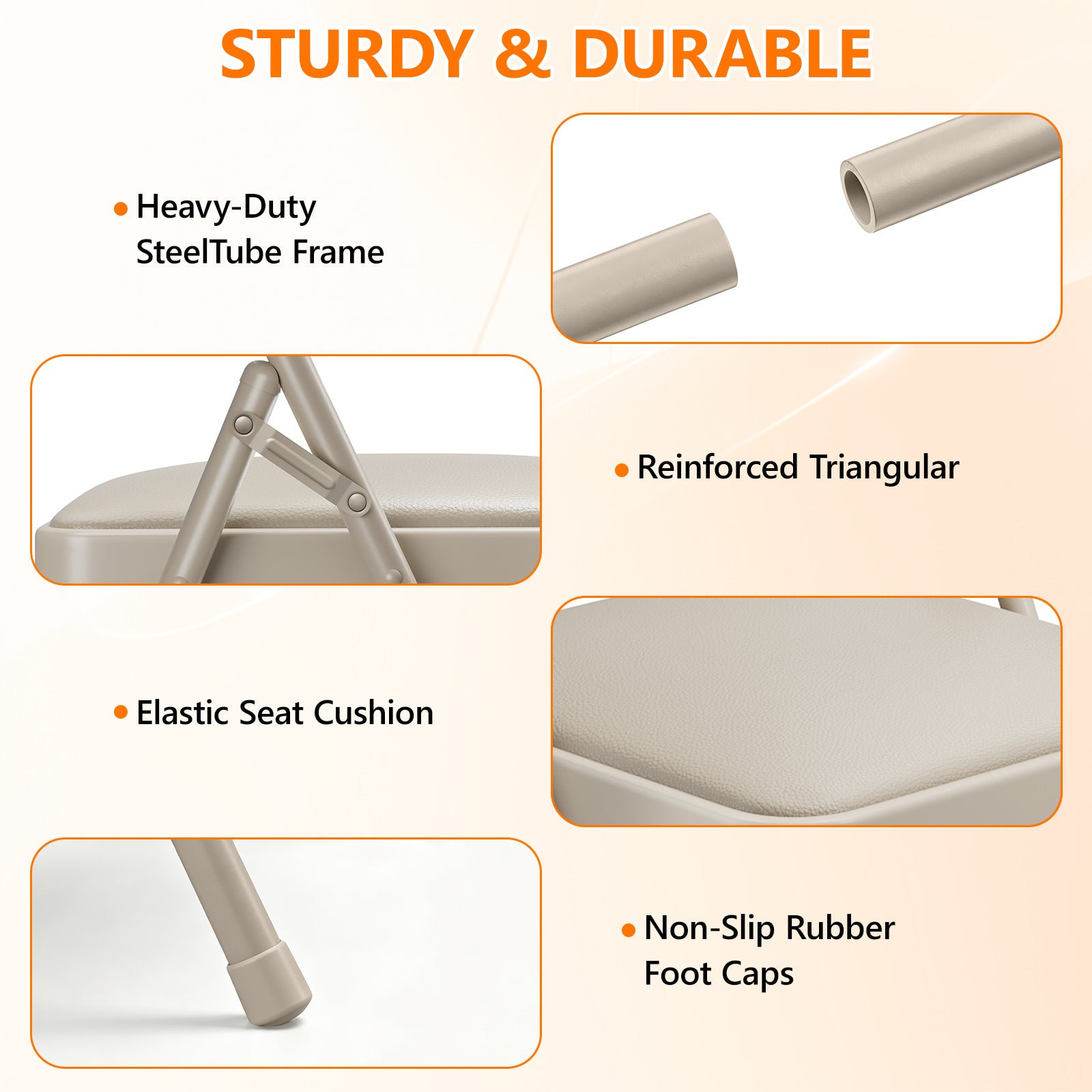 2 Pack Folding Chairs with PU Leather Padded Cushion and Back, Stackable Commercial Grade Metal Folding Chairs for Home and Office Indoor and Outdoor Events (White)