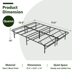 WASUHE 14" Height Queen Bed Frame, Heavy Duty Foldable Metal Platform Bed Frame with Underbed Storage for Bedrooms, No Box Spring Needed, Black