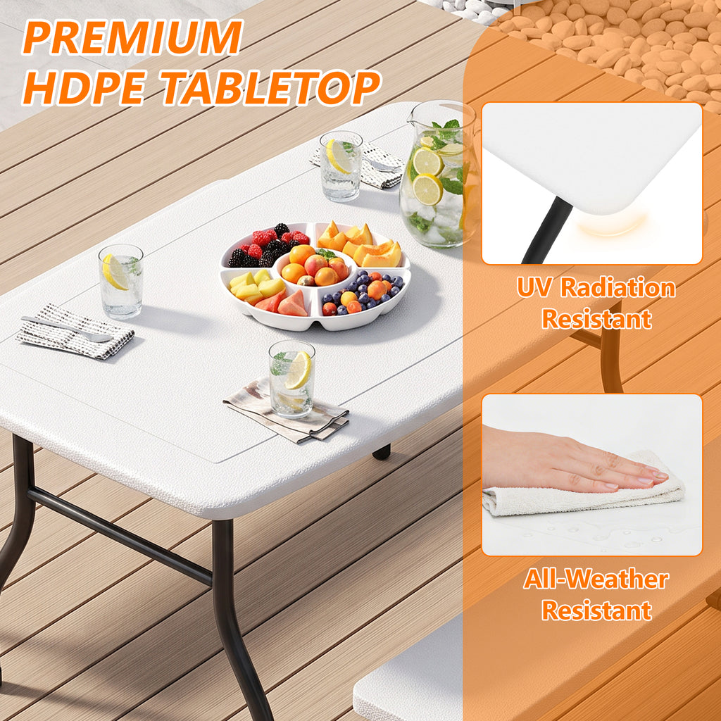 HAIMULI 38.2 Inch Picnic Table with 2 Benches, Durable All-Weather Steel Frame, Stable & Easy to Clean, Portable Camping Table and Chairs for Outdoor & Indoor Use