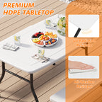 HAIMULI 38.2 Inch Picnic Table with 2 Benches, Durable All-Weather Steel Frame, Stable & Easy to Clean, Portable Camping Table and Chairs for Outdoor & Indoor Use