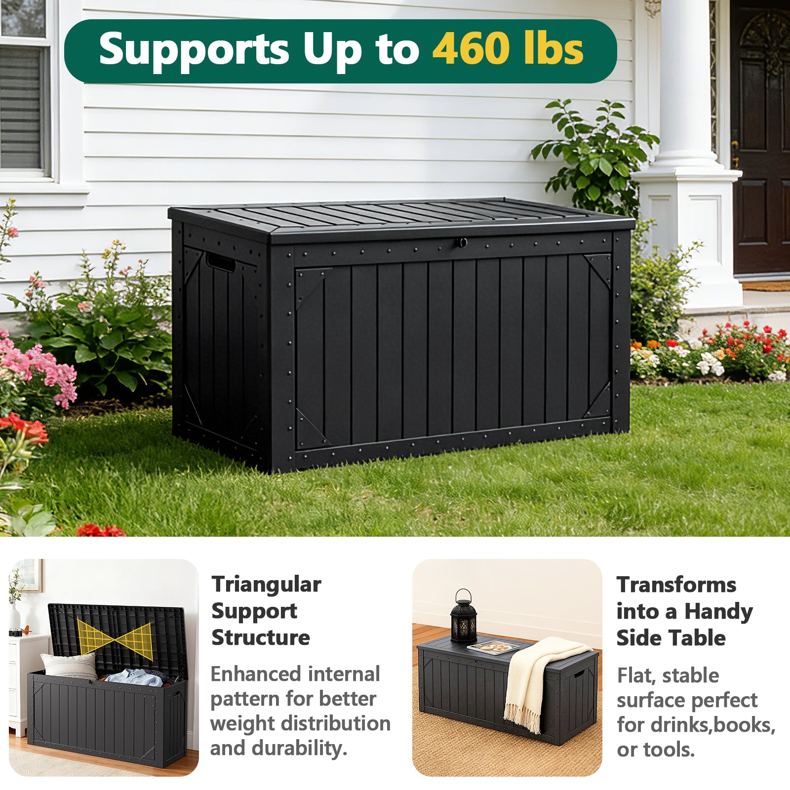 WASUHE 100 Gallon Large Deck Boxes Outdoor Waterproof, Lockable Patio Storage Box for Furniture,Pool Float, Garden Tools, Waterproof Outdoor Storage Cabinet, UV Resistant