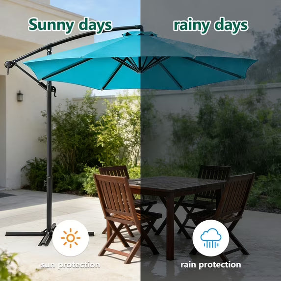 HaiNova 10 ft Offset Patio Umbrella With Base Included ,All-Weather UV Protection Cantilever Umbrella Suitable For Garden, Backyard and Beach, Khaki