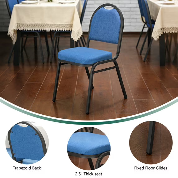 HaiNova Dome Back Stack Chair 4 Pack, with Black Vinyl Seat and Back, 500-lb Weight Capacity, Black Steel Frame, for Banquets, Weddings, Black
