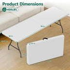 HaiNova 8FT Folding Table, Portable Heavy Duty Camping Table with Carrying Handle, Anti-fouling and Sun-Proof Suitable for Meetings, Parties, Camping and Weddings, White