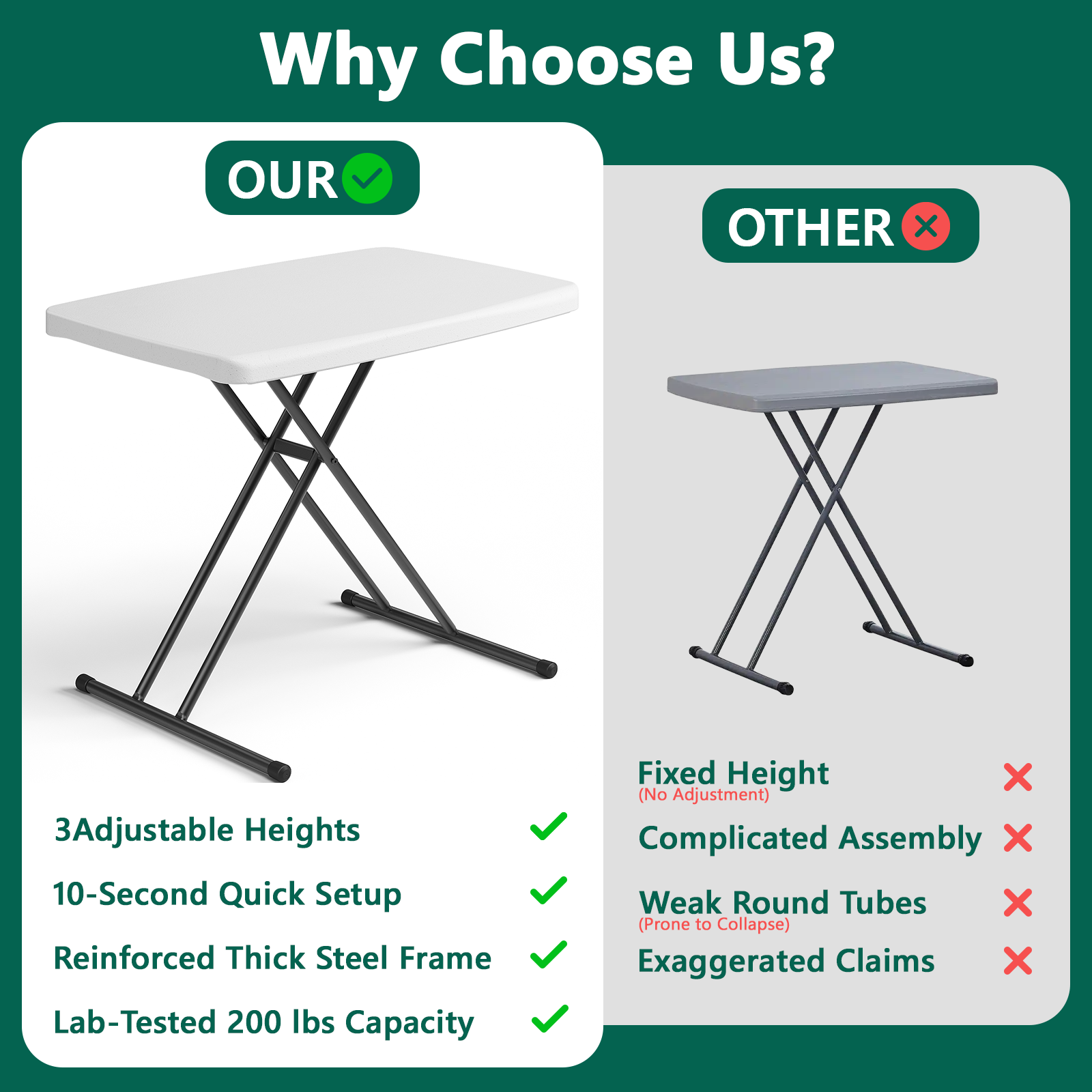 30 Inch Folding Table TV Tray, Portable Adjustable Height, X-shaped Frame Portable Work Table, Utility Foldable Desk for Small Spaces, Laptop & Couch, Camping, Pink