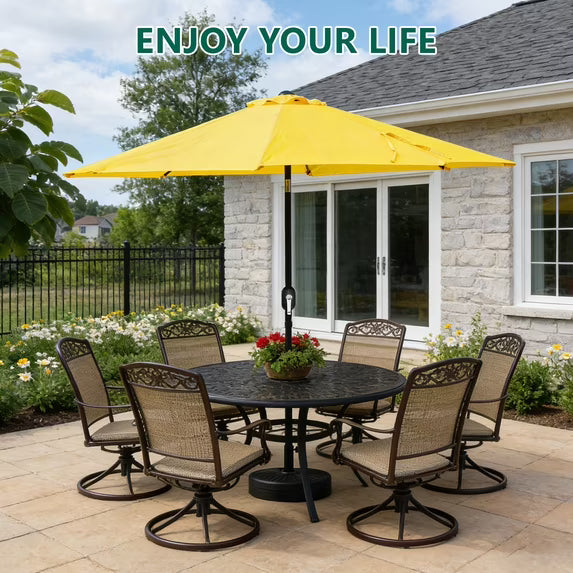 WLLJOY 9FT Outdoor Patio Umbrella Table Market Umbrella with Push Button Tilt/Crank, UV Protection Waterproof Suitable for Garden, Deck, Khaki