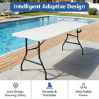 HaiCube 6FT Folding Table, 72" x 30" Extra Wide Heavy Duty Portable Table, Waterproof HDPE Plastic, Foldable Picnic Table for Camping, BBQ, Party, Dining, Indoor & Outdoor, White