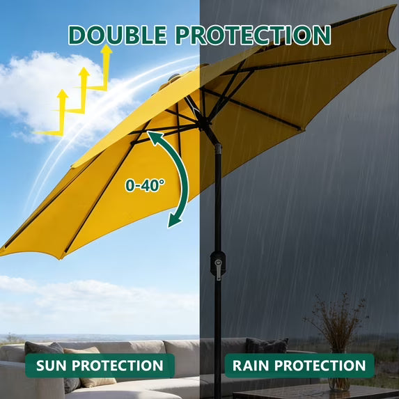 WLLJOY 9FT Outdoor Patio Umbrella Table Market Umbrella with Push Button Tilt/Crank, UV Protection Waterproof Suitable for Garden, Deck, Khaki