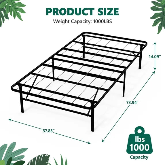 HaiNova Twin Bed Frame Folding Metal Platform Bed Frame with Heavy Duty and Strong Bearing Capacity, 14 Inches High, Black