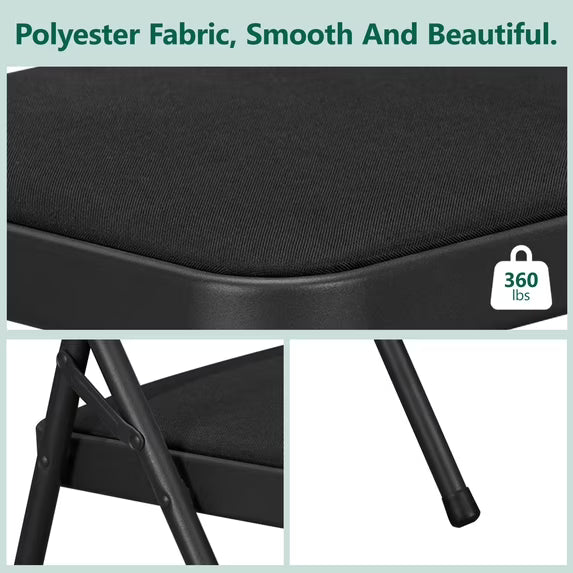 HaiCube 4-Pack Fabric Folding Chairs, Padded Seat & Back, Heavy Duty Metal Frame, Portable Foldable Chairs for Home, Party & Events, Black