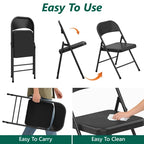 HaiNova All Iron Steel Folding Chair 4 Pack,Durable Portable,Capacity 350 lbs, Indoor/Outdoor Dual-Use Seating for Various Occasions, Black