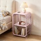 HaiNova 3-Tier Metal Wire Nightstand ,Kids End Table with Anti-Collision Fillet Design ,Sturdy Side Table for Bedroom ,Bathroom ,Living Room & Small Spaces ,Pink