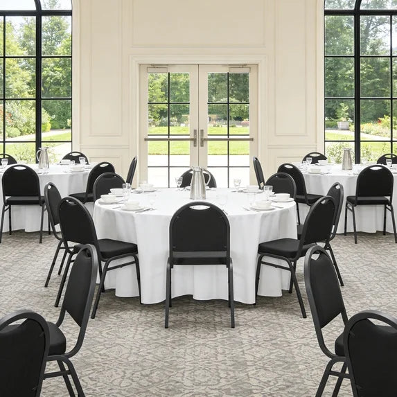 HaiNova Dome Back Stack Chair 4 Pack, with Black Vinyl Seat and Back, 500-lb Weight Capacity, Black Steel Frame, for Banquets, Weddings, Black