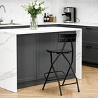 WLLJOY Black Folding Bar Stool with Backrest, Blow-molded/Metal Frame, Durable and Sturdy Folding Chair for Indoor/Outdoor Kitchen Shop Cafe