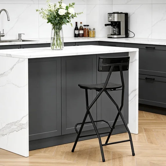 WLLJOY Black Folding Bar Stool with Backrest, Blow-molded/Metal Frame, Durable and Sturdy Folding Chair for Indoor/Outdoor Kitchen Shop Cafe