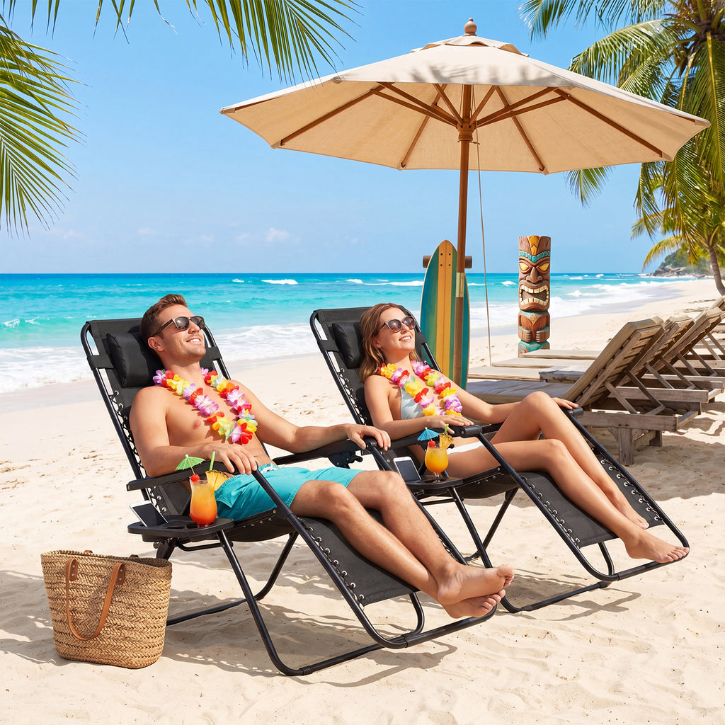 WASUHE Zero Gravity Recliner Chair Set of 2, Foldable Outdoor Lounge Chair with Cup Holder, Adjustable Patio Chair for Beach, Pool, Patio