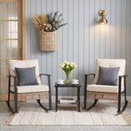 HAIMULI 3 Pieces Outdoor Wicker Rocking Chair Set, Patio Rattan Rocker Chair with Cushions & Steel Frame, All-Weather Rocking Lawn Wicker Furniture for Garden Backyard Porch (Gray)