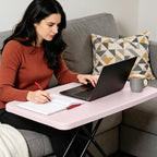 HAIMULI 30 Inch Folding Table TV Tray, Portable Adjustable Height, X-shaped Frame Portable Work Table, Utility Foldable Desk for Small Spaces, Laptop & Couch, Camping, Pink