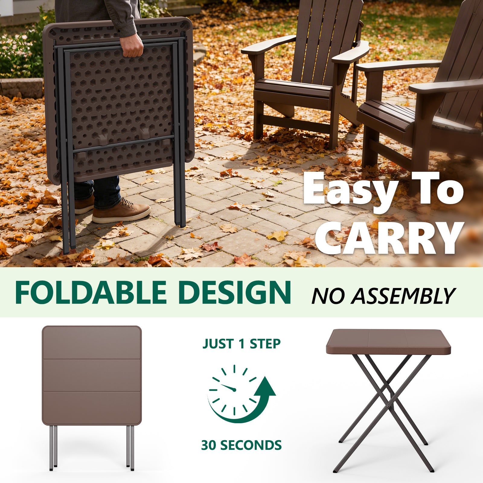 WASUHE Folding Table, Square Card Table with Rustproof Steel Frame, Foldable Coffee Table for Patio, Outdoor, Indoor, Small Space, No Assembly
