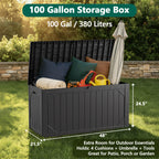 WASUHE 100 Gallon Large Deck Boxes Outdoor Waterproof, Lockable Patio Storage Box for Furniture,Pool Float, Garden Tools, Waterproof Outdoor Storage Cabinet, UV Resistant