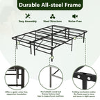 WASUHE 14" Height Full Bed Frame, Heavy-Duty Foldable Metal Bed Frame with Underbed Storage, No Box Spring Needed - Quiet & Easy to Assemble, Ideal for Bedrooms, Apartment & Dorm Rooms, Black