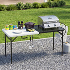 WASUHE 5FT Folding Grill Table, Portable Camping Table with Metal Grid & Tool Hooks, Ideal for BBQ, Picnic & RV Use, Space-Saving Design, Black