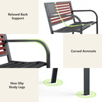 HAIMULI Anti-Rust Metal Bench Garden Bench with Back, All Weather Resistant Porch Benches for Outdoor Cast Iron Steel Frame Chair Waterproof, Black, 500 lbs