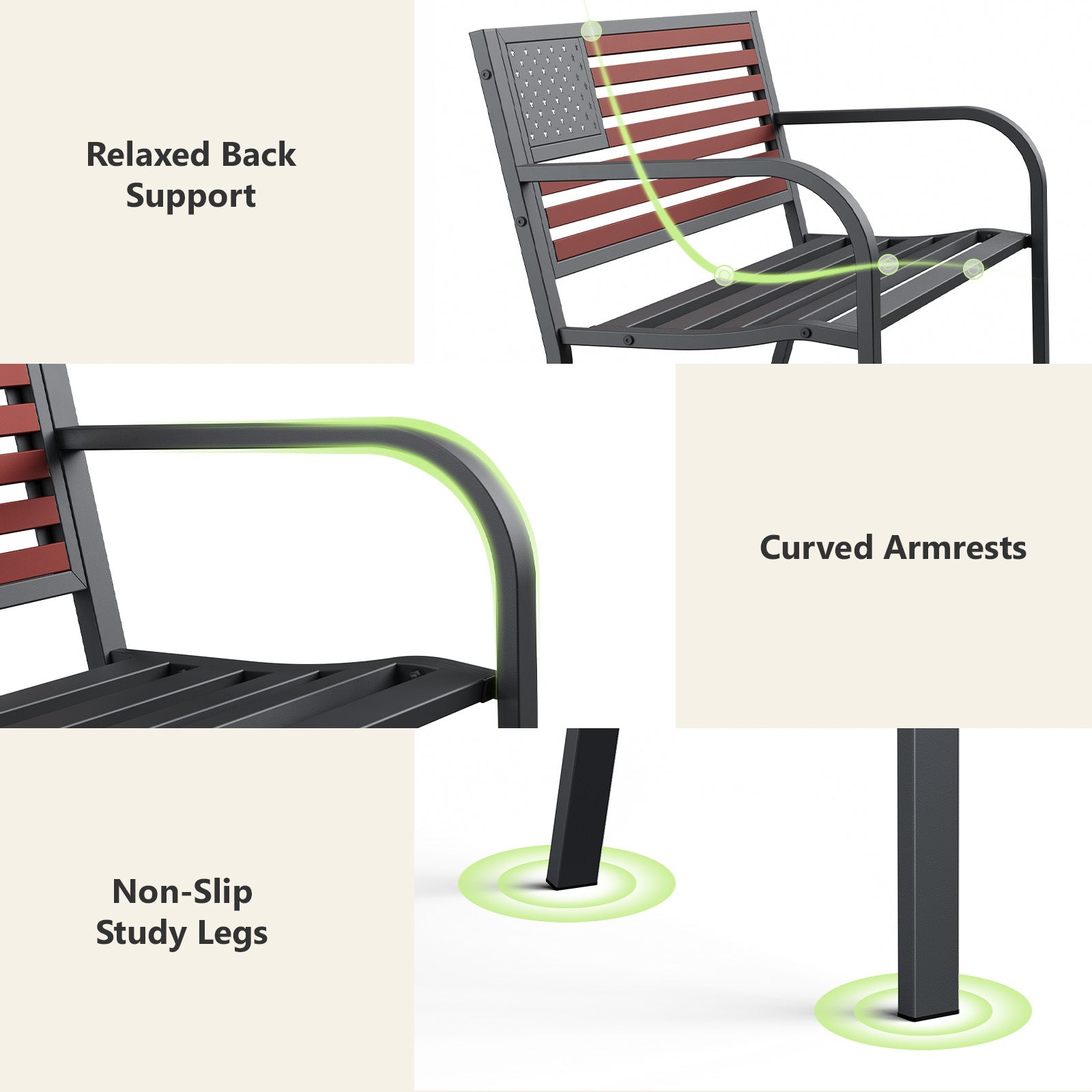 HAIMULI Anti-Rust Metal Bench Garden Bench with Back, All Weather Resistant Porch Benches for Outdoor Cast Iron Steel Frame Chair Waterproof, Black, 500 lbs