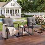 WASUHE 3 PCS Wicker Rocking Chair with Thick Cushions, Ergonomic Back Armrest Rocker Chairs for Porch Backyard Lawn Garden, Beige