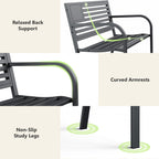 HAIMULI Anti-Rust Metal Bench Garden Bench with Back, All Weather Resistant Porch Benches for Outdoor Cast Iron Steel Frame Chair Waterproof, Black, 500 lbs