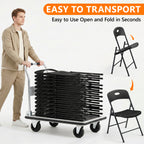 2 Pack Plastic Folding Chair, Sturdy Metal Folding Chairs for Outside Indoor, Portable 350 lbs Capacity Heavy Duty Stackable Commercial Seating for Picnic, Party, Patio (Black)