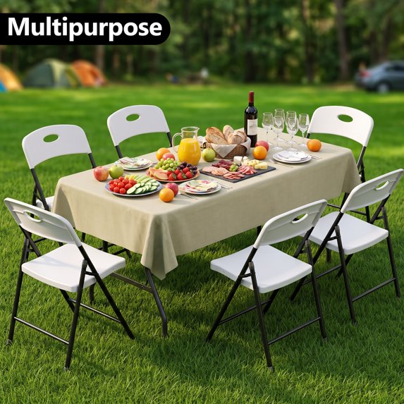 HaiNova 5ft Folding Table, Portable Heavy Duty Picnic Table with Portable Handle, Durable, Suitable for Dinner, Wedding, Camping, Black.