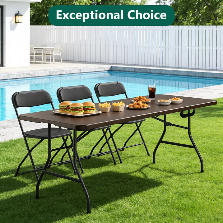 HaiNova 6ft Folding Table, Portable Camping Table with Handle, Durable and Anti-fouling Picnic Table Suitable for Party, Camping and Picnic, Black