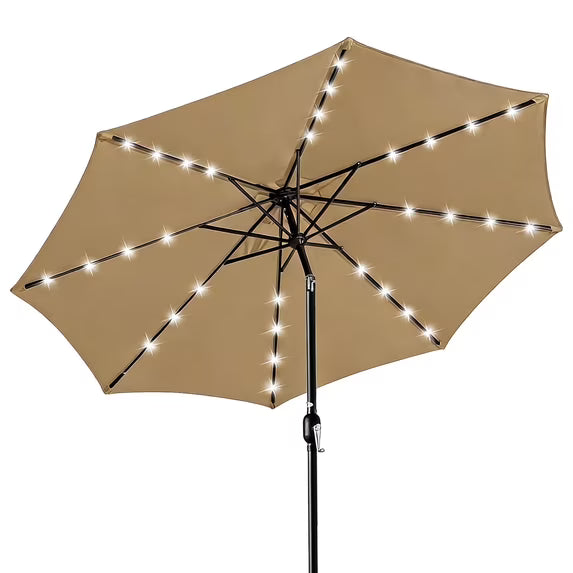 HaiNova 9ft Solar Patio Umbrella, Tilt Adjustment LED Outdoor Umbrella with 8 Reinforced Ribs for Garden, Backyard, Pool, Deep Blue