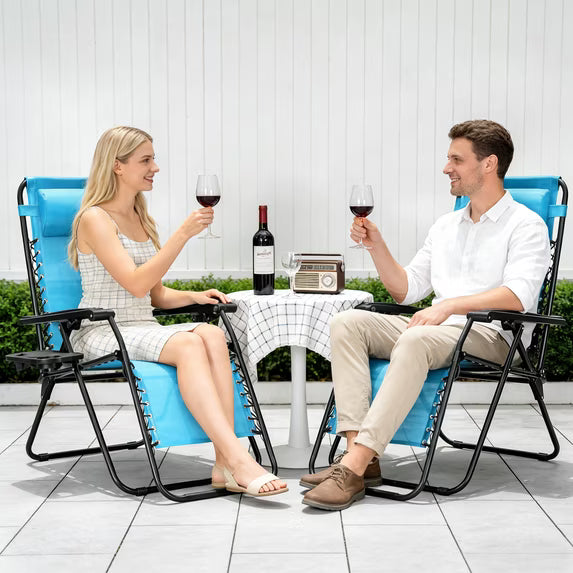 HaiNova Zero Gravity Chair 2Pcs, 350lb Capacity, Folding Reclining Chair with Adjustable Pillow and Cup Holder for Garden, Patio, Beach, Blue