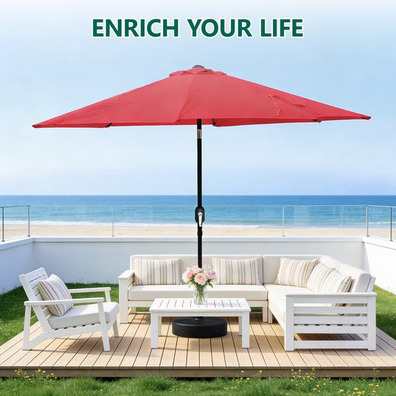 WLLJOY 9FT Outdoor Patio Umbrella Table Market Umbrella with Push Button Tilt/Crank, UV Protection Waterproof Suitable for Garden, Deck, Khaki