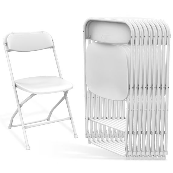 HAILIMU 8 Pcaks White Plastic Folding Chairs, Heavy-Duty Commercial Seats with Steel Frame, 300 lb Capacity for Indoor & Outdoor Events, Office, Wedding, Party & Dining