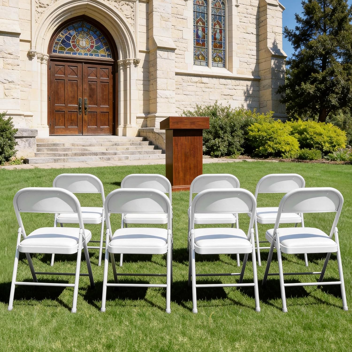 WASUHE 8 Pack Folding Chairs with PU Vinyl Padded Seat & Back, 330 lbs Heavy Duty Metal Frame, Stackable & Easy Storage, Foldable Chairs for Wedding, Party, Office & Events, White