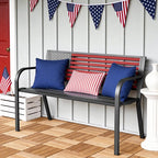 HaiNova Metal Outdoor Bench, 47in Patio Garden Benches with National Flag Pattern Backrest for Backyard, Lawn, Deck, Porch, Park, Red