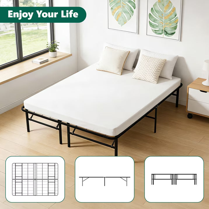 HaiNova Twin Bed Frame Folding Metal Platform Bed Frame with Heavy Duty and Strong Bearing Capacity, 14 Inches High, Black