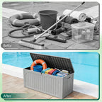 HaiNova 100 Gallon Outdoor Storage Resin Deck Box, Lockable Patio Outdoor Storage Box for Furniture, Garden Tools and Tools Storage, Waterproof, Gray