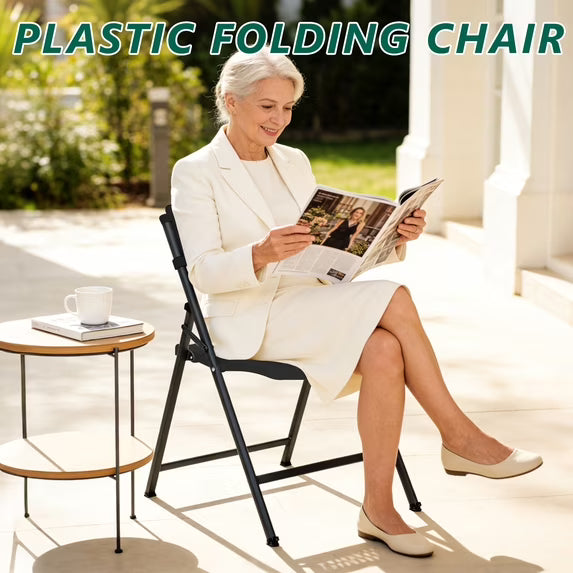 HaiNova 4 Pack Folding Chair, 350 Lb Weight Capacity, Fold chair with Breathable Seat Indoor/Outdoor for Picnic,Races, Parties & Weddings, White