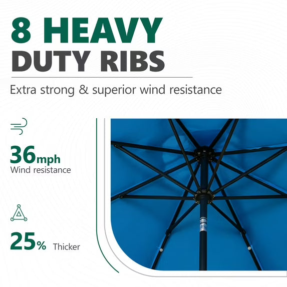 HaiNova 9ft Solar Patio Umbrella, Tilt Adjustment LED Outdoor Umbrella with 8 Reinforced Ribs for Garden, Backyard, Pool, Deep Blue