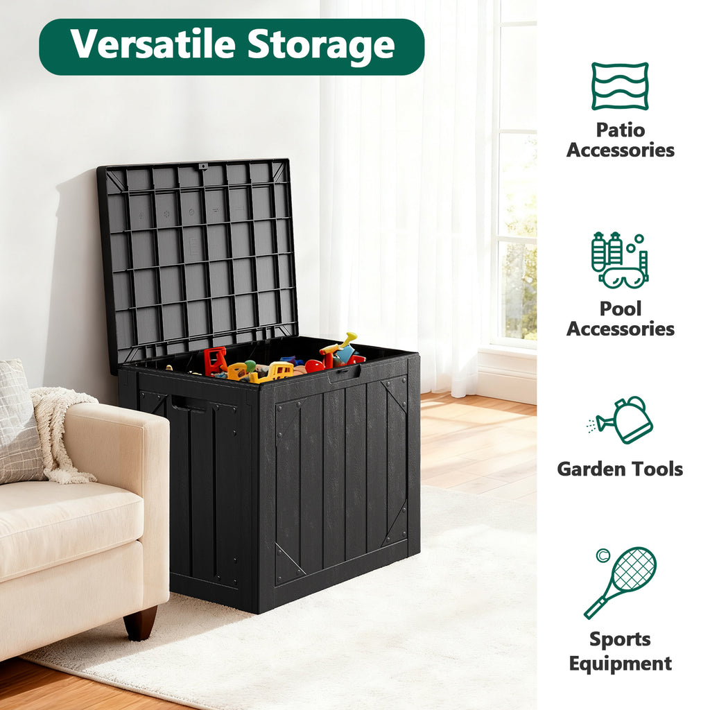 WASUHE 30 Gallon Resin Deck Box Waterproof Small Outdoor Storage Box for Patio Furniture Pool Accessories Indoor Storage for Cushion Garden Tools, UV Resistant, Lockable