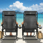 Zero Gravity Chair Set of 2 with Cup Holder & Removable Pillows, Adjustable Reclining Outdoor Patio Folding Chairs, Portable Lounge Chair for Poolside, Lawn, Beach, Camping