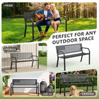 HAIMULI Anti-Rust Metal Bench Garden Bench with Back, All Weather Resistant Porch Benches for Outdoor Cast Iron Steel Frame Chair Waterproof, Black, 500 lbs