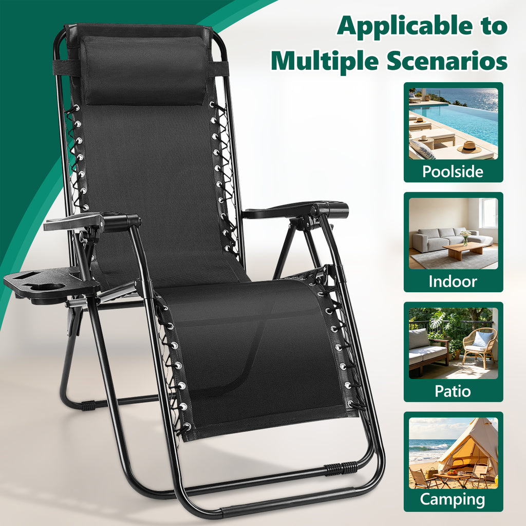WASUHE Zero Gravity Recliner Chair Set of 2, Foldable Outdoor Lounge Chair with Cup Holder, Adjustable Patio Chair for Beach, Pool, Patio